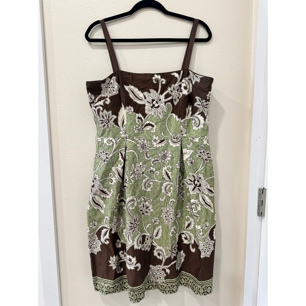 Jessica Howard Petite Brown Green Floral Sheath Dress 14P Square Neck